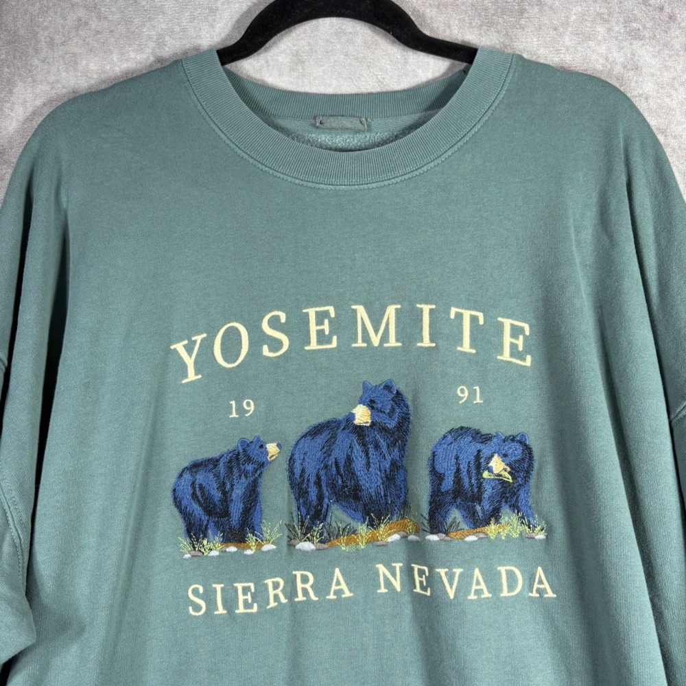J. Galt Sweatshirt Mens OS Green Yosemite Sierra Nevada Bear Graphic Pullover - Picture 2 of 10